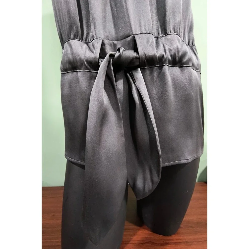 Tory‎ Burch Silk Sleeveless Tie Waist Top Charcoal Grey Bergdorf Goodman Size 2